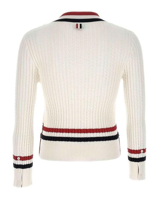 Thom Browne White Rwb Intarsia-Knit V-Neck Jumper for men