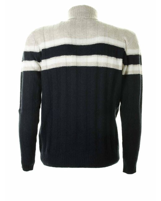 Eleventy Gray Striped Cashmere Turtleneck for men
