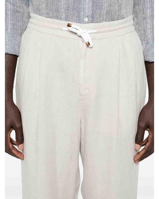 Brunello Cucinelli White Garment-Dyed Leisure Fit Pants for men