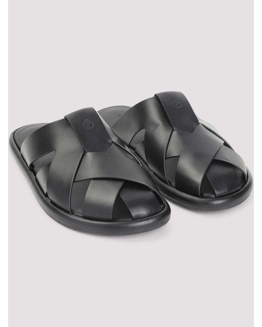 Giorgio Armani Black Leather Sandals for men