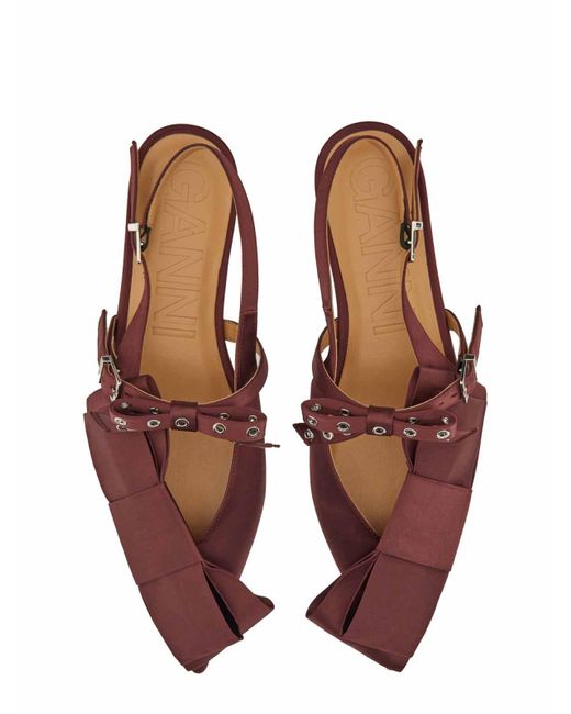 Ganni Brown Satin Ballerina