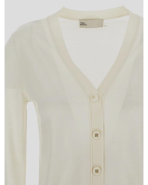 Tory Burch White Wool And Silk Blend Cardigan