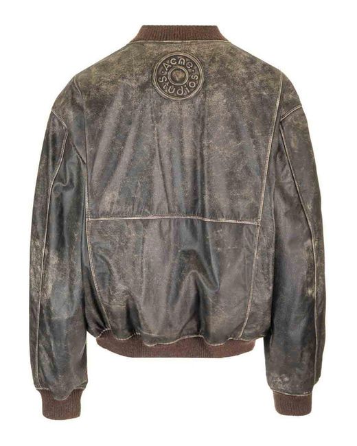 Acne Gray Leather Bomber Jacket Jackets for men