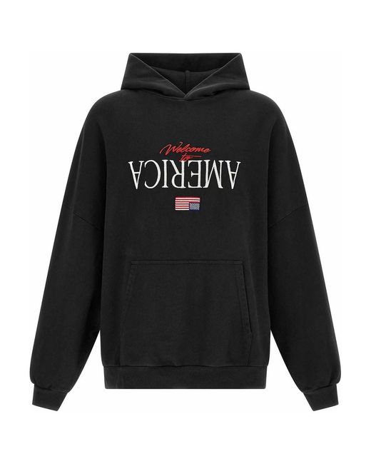 Willy Chavarria Black Welcome To America-Hooligan Hoodie for men