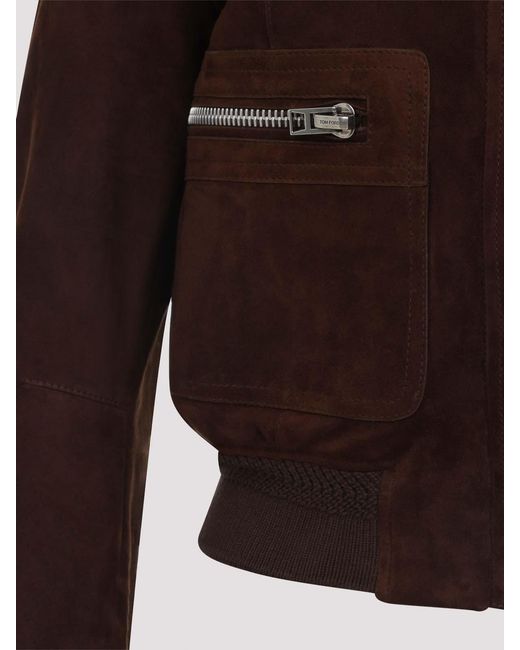 Tom Ford Brown Lamb Suede Bomber Jacket