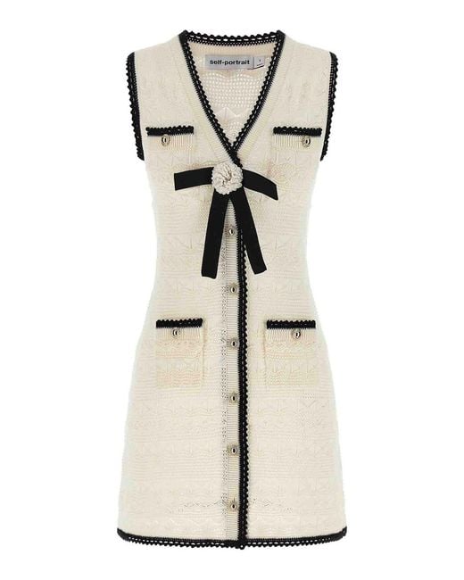 Self-Portrait Natural Pointelle Knit Mini' Dress