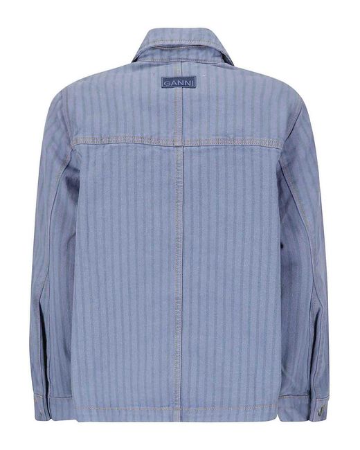 Ganni Blue Striped Denim Jacket