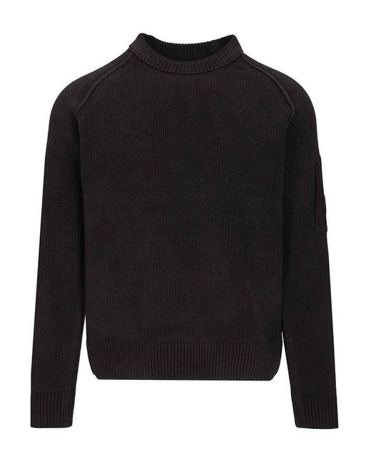 C P Company Black Sweater Made Of Cotton Chenille for men