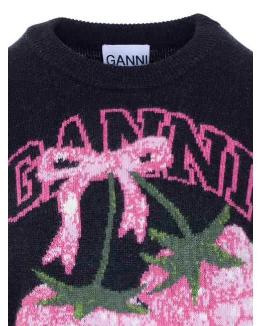 Ganni Blue Graphic Wool Sweater
