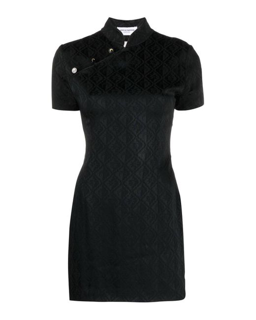 MARINE SERRE Black Jacquard Viscose Short Dress