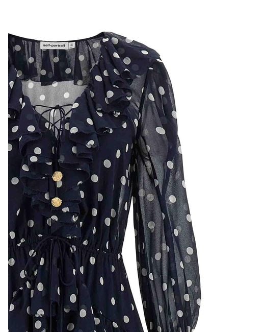 Self-Portrait Blue Polka Dot Georgette Ruffle Maxi' Dress