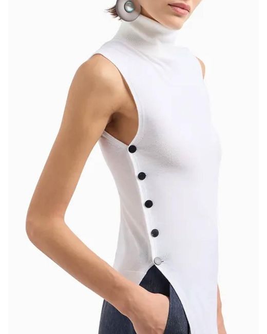 Giorgio Armani White Virgin Wool Turtleneck Top