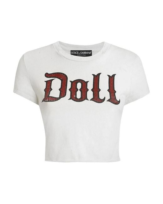 Dolce & Gabbana White Cropped T-Shirt With Vintage Effect