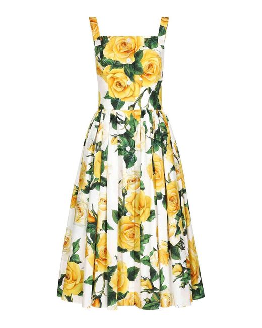 Dolce & Gabbana Yellow Rose-print Midi Dress