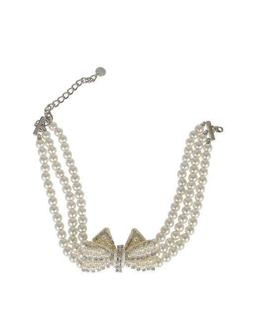 Self-Portrait Natural Pearl Satin Bow Necklace
