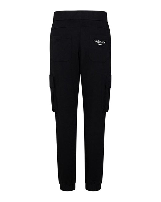 Balmain Black Cotton Fleece Cargo Jogging Trousers for men
