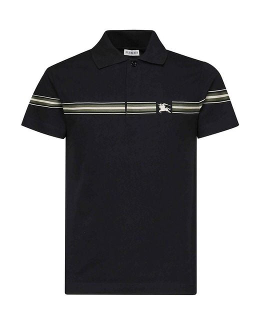 Burberry Black Striped Cotton Polo Shirt for men