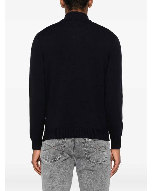 Drumohr Black Long Sleeve Mock-Neck Zip Sweater for men