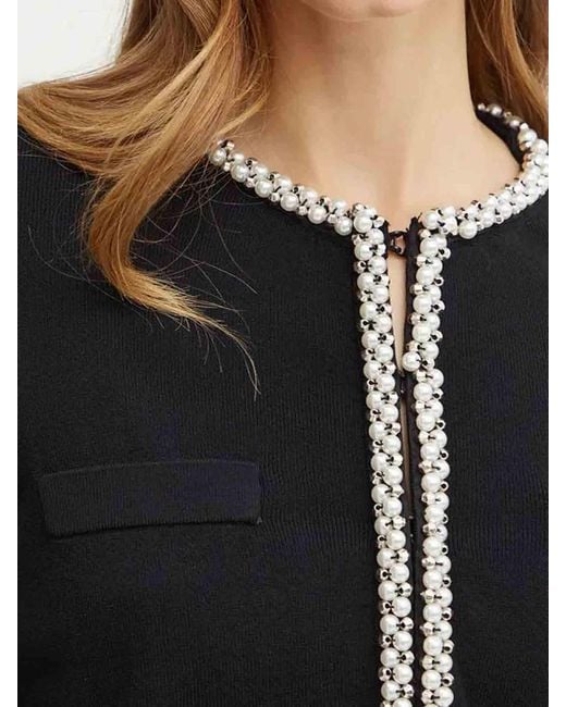Karl Lagerfeld Black Classic Pearl Knit Cardigan
