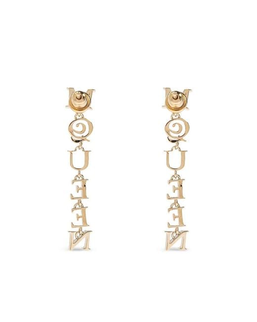 McQueen Metallic Pale-Finished Logo Pendant Earrings