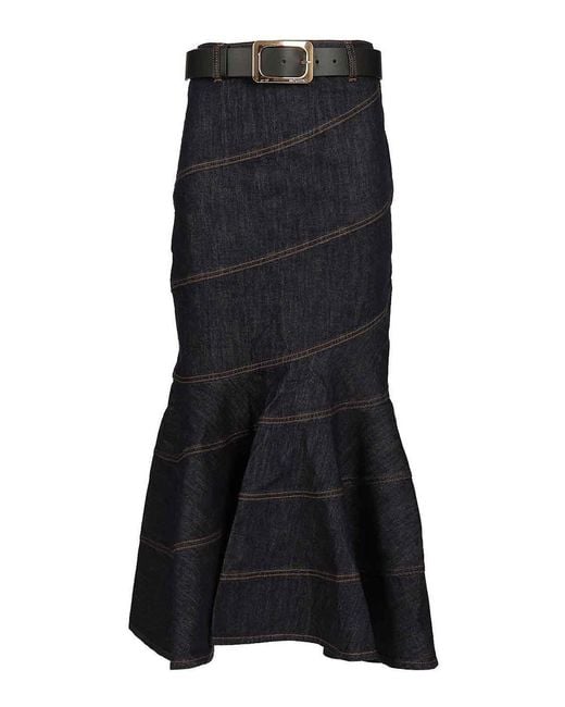 Self-Portrait Black Midi Skirt With Belt
