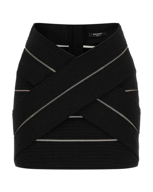 Balmain Black V-Shaped Waist Skirt