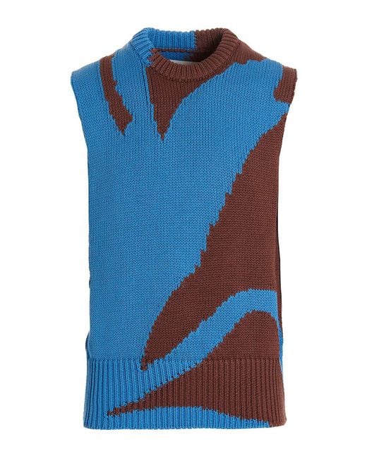 Jil Sander Blue Colorblock Vest for men