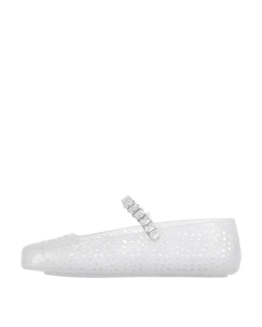 Jimmy Choo White Square Toe Ballerinas With Crystal Strap