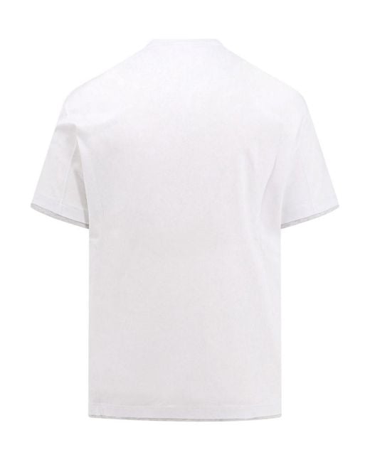 Brunello Cucinelli White Cotton T-Shirt With Contrasting Profiles for men