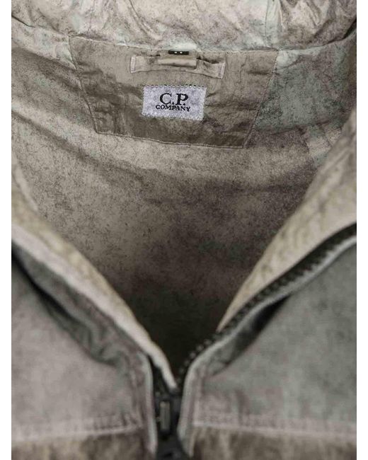 C P Company Gray Quilted Jacket With Hood for men