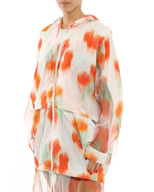 KENZO White Tulip Printed Long Windbreaker