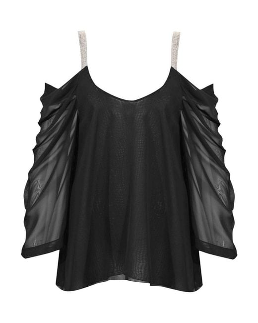 D. EXTERIOR Black Georgette Tunic Blouse