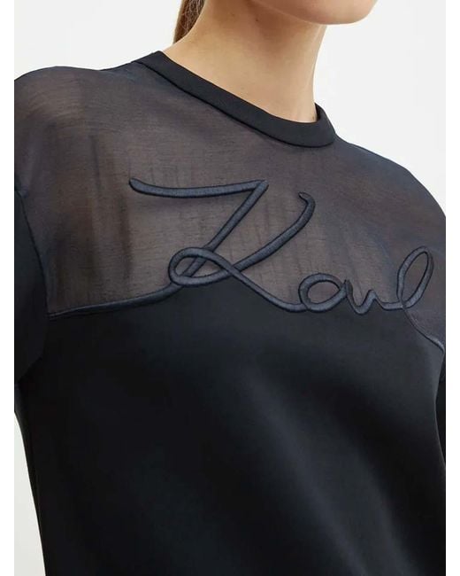Karl Lagerfeld Black Fabric Mix Signature Sweatshirt