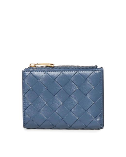 Bottega Veneta Blue Small Intrecciato Bi-Fold Wallet