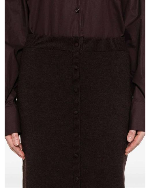 Victoria Beckham Black Button-Detail Midi Skirt