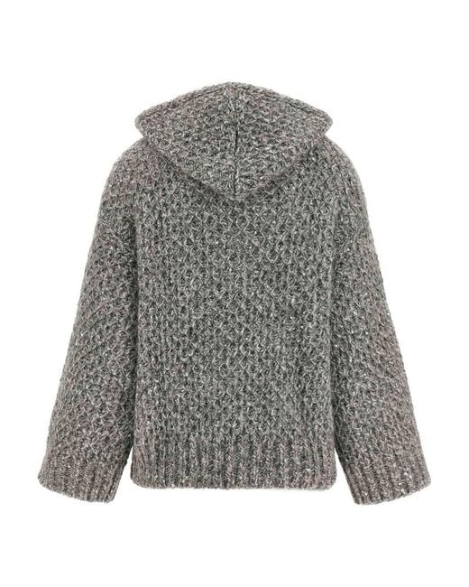 Peserico Gray Zipped Hooded Cardigan