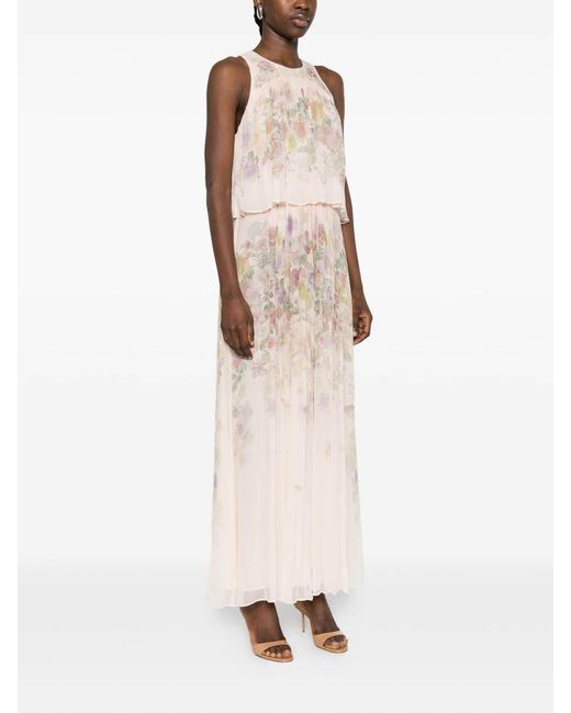 Twinset White Powder Long Dress With Floral Print