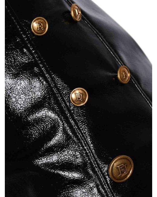Elisabetta Franchi Black Vinyl Skirt With Jewel Buttons