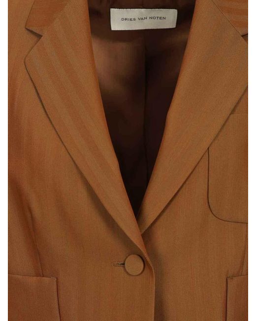 Dries Van Noten Brown Short Striped Wool Twill Blazer