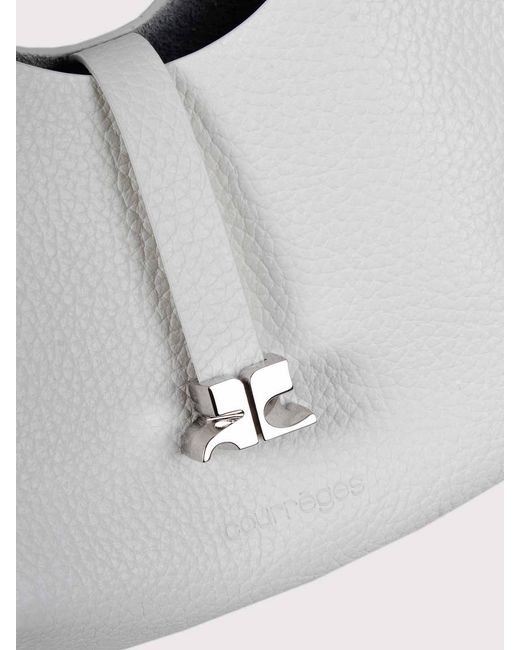 Courreges White Small Hammered Leather Hobo Bag