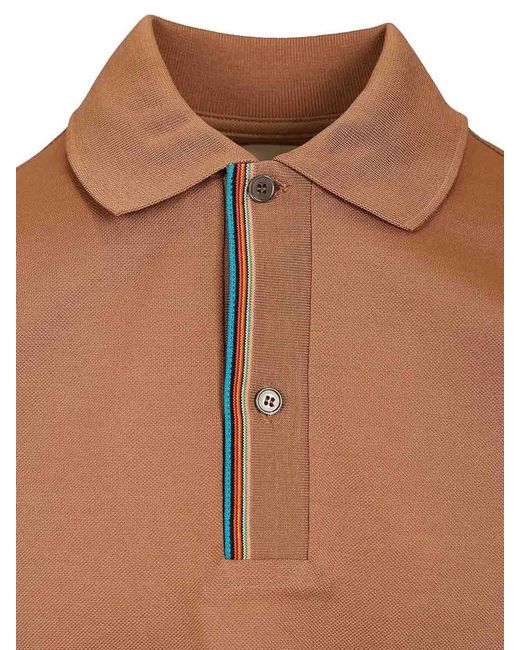 Paul Smith Brown Polo Shirt With Striped Trim for men