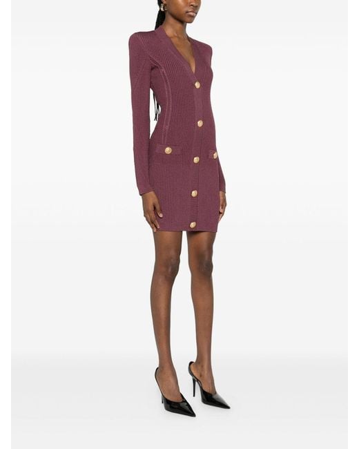 Balmain Purple V-Necked Short Dress