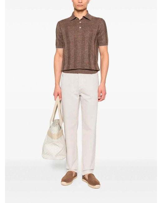 Brunello Cucinelli Brown Linen And Cotton Wide Rib Knit Polo for men