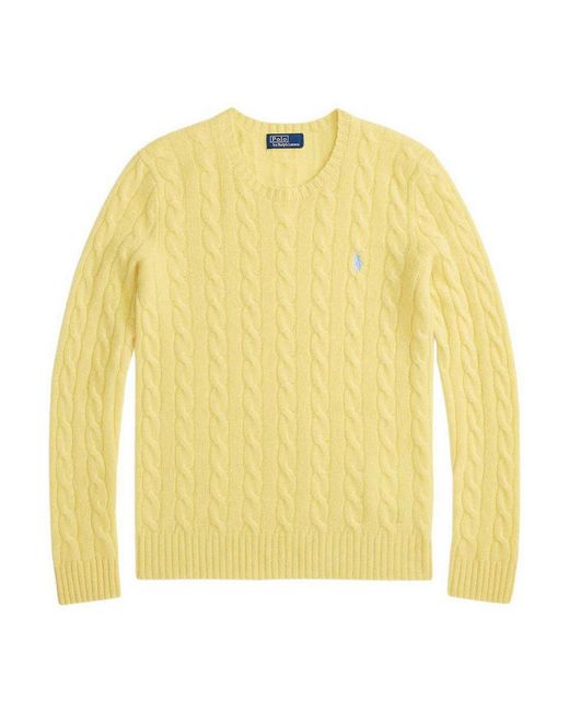 Polo Ralph Lauren Yellow Cable Wool-Cashmere Crewneck Jumper