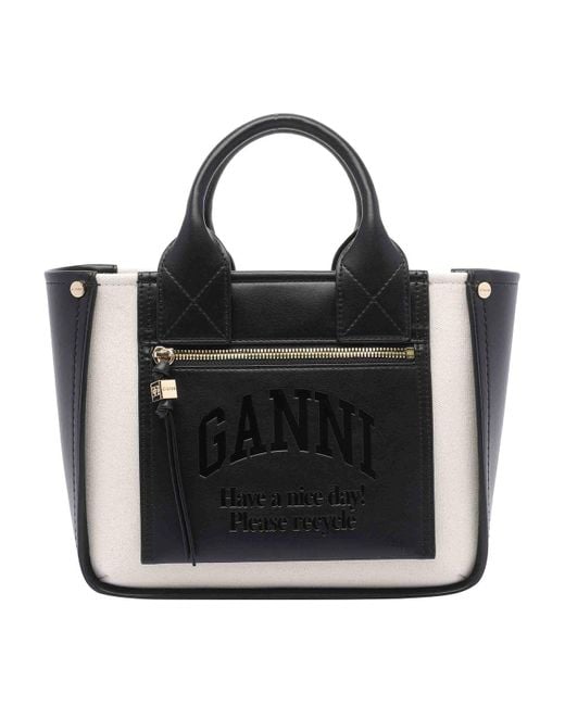 Ganni Black Small Pocket Tote Bag