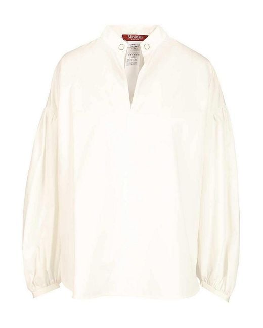 Max Mara White Cotton Satin Blouse Shirts