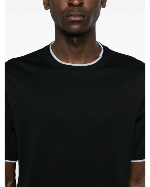 Brunello Cucinelli Black Layered Cotton Jersey Tee for men