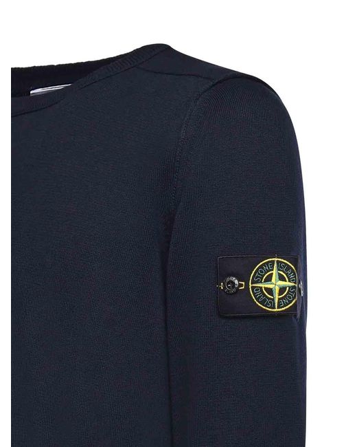 Stone Island Blue Cotton Sweater With Logo for men