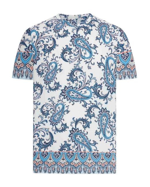 Etro Blue Rome Cotton T-Shirt With Placed Print for men