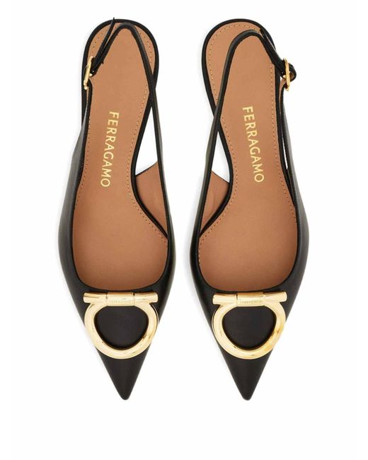 Ferragamo Black Leather Slingback Pumps